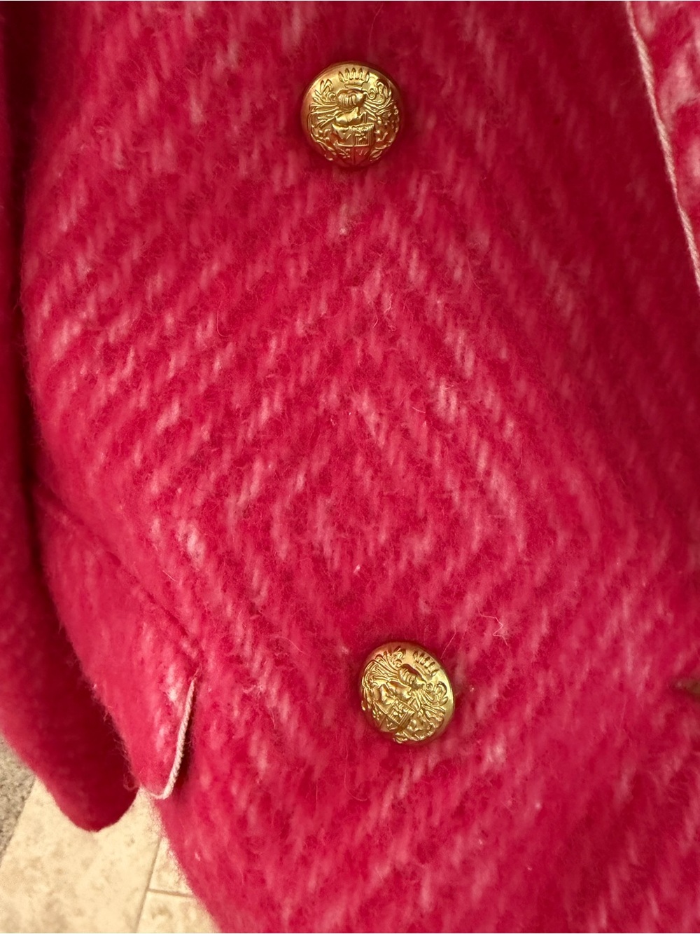 J.Crew Bright Pink Herringbone Wool Double-Breasted Lady Jacket/Blazer - Picture 5 of 6